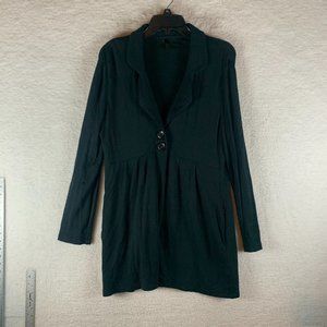 Soma Intimates Women’s Two-Button Black Pleated Terry Jacket Sweater Size S 8652